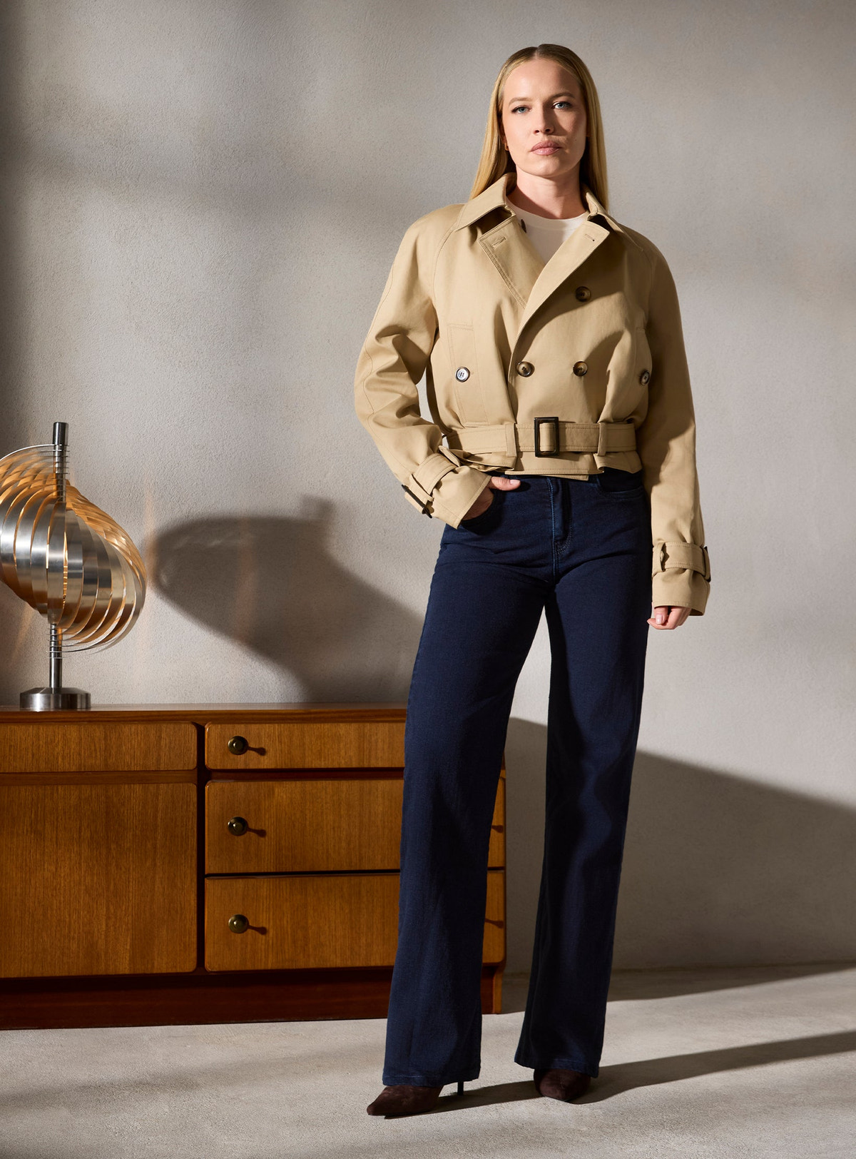 Trench scurt damă Lucy bej — imagine 1