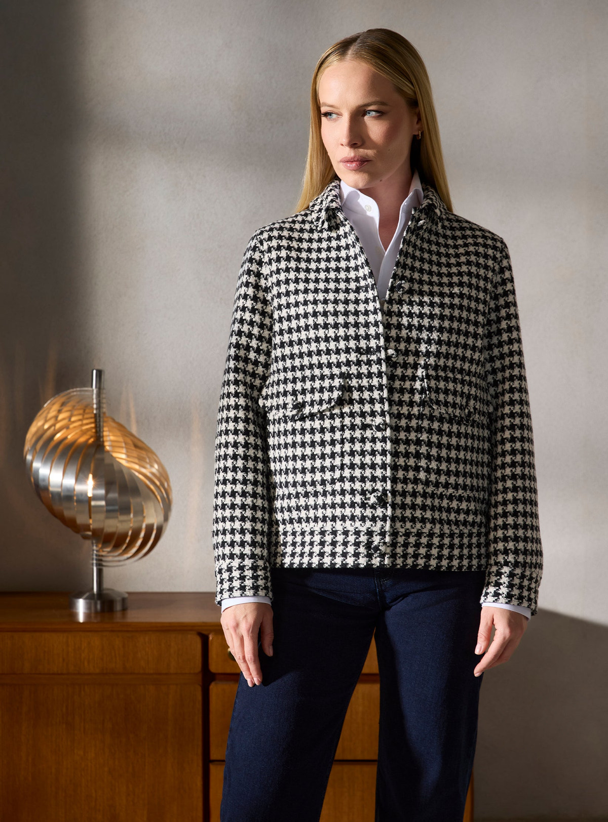 Jachetă Kate houndstooth alb-negru — imagine 5