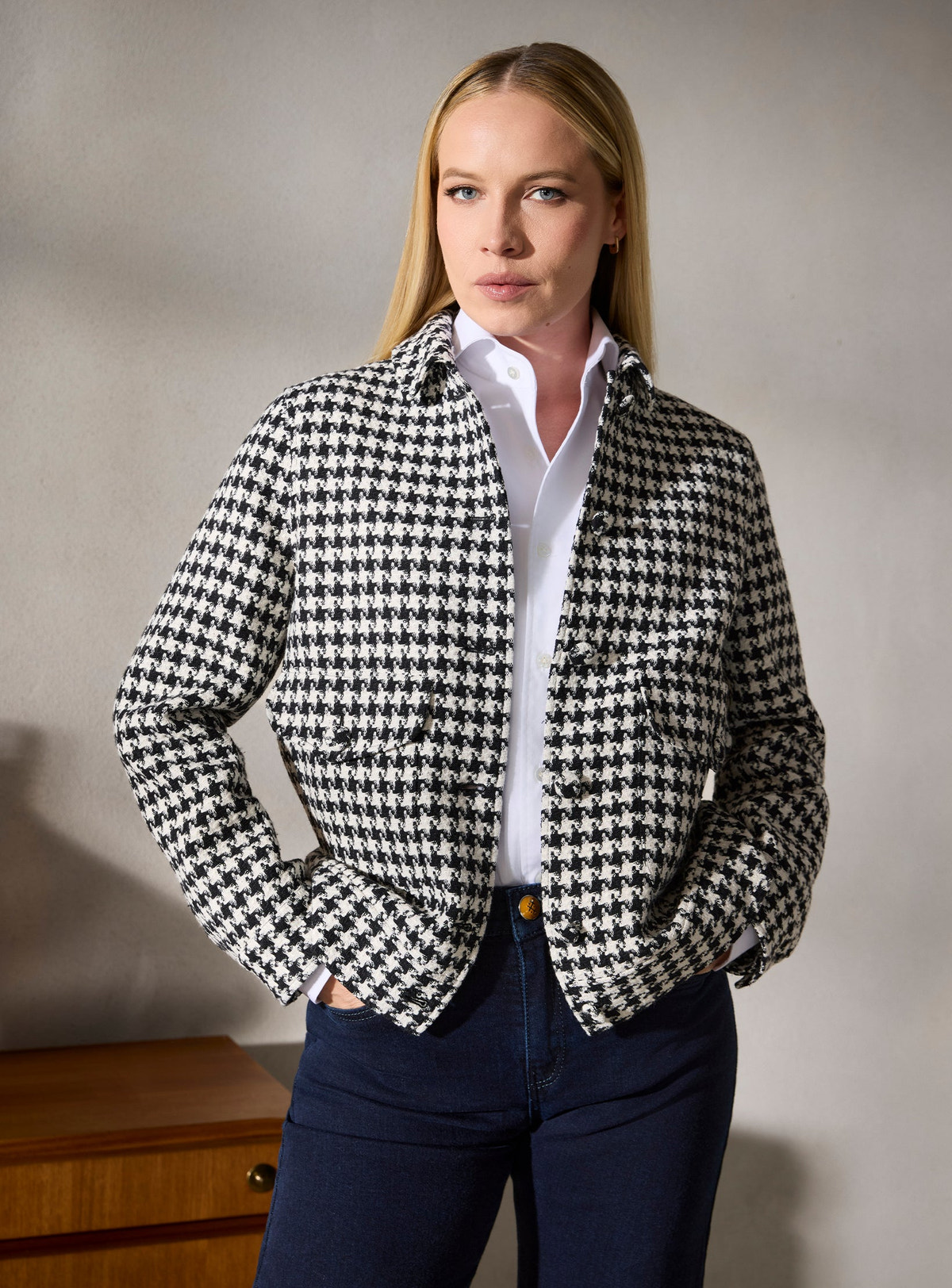 Jachetă Kate houndstooth alb-negru — imagine 1